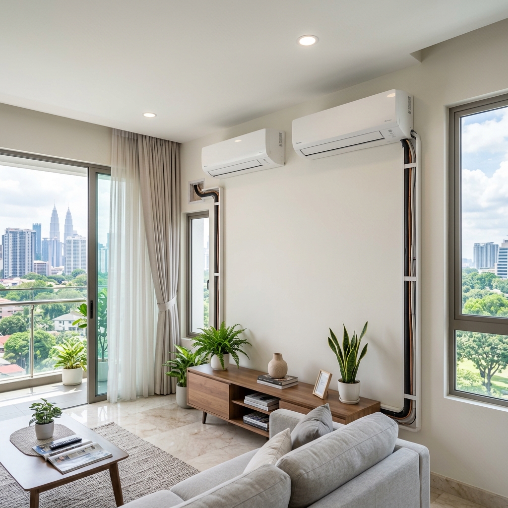 Installed air conditioning unit in a modern home